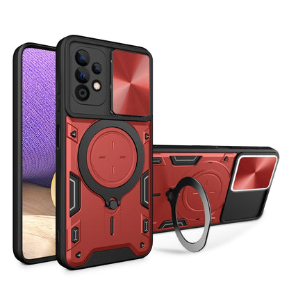 Samsung Galaxy A32 5G Magnetic Holder CD Texture Sliding Camshield Phone Case, TPU PC Shockproof Cover