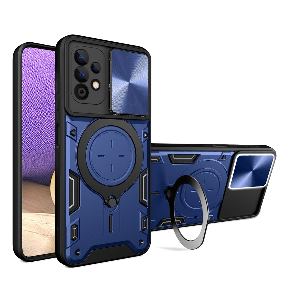 Samsung Galaxy A32 5G Magnetic Holder CD Texture Sliding Camshield Phone Case, TPU PC Shockproof Cover