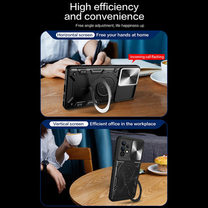 Samsung Galaxy A32 5G Magnetic Holder CD Texture Sliding Camshield Phone Case, TPU PC Shockproof Cover