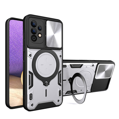 Samsung Galaxy A32 5G Magnetic Holder CD Texture Sliding Camshield Phone Case, TPU PC Shockproof Cover