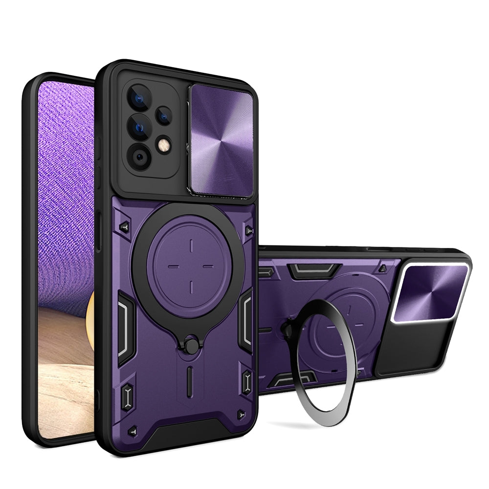 Samsung Galaxy A32 5G Magnetic Holder CD Texture Sliding Camshield Phone Case, TPU PC Shockproof Cover