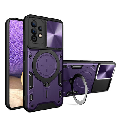 Samsung Galaxy A32 5G Magnetic Holder CD Texture Sliding Camshield Phone Case, TPU PC Shockproof Cover