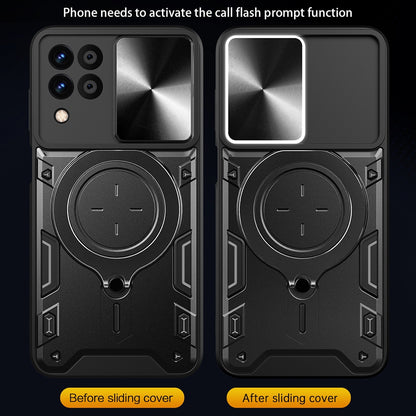 Samsung Galaxy M33 5G Magnetic Holder CD Texture Sliding Camshield Phone Case, TPU PC Shockproof Cover