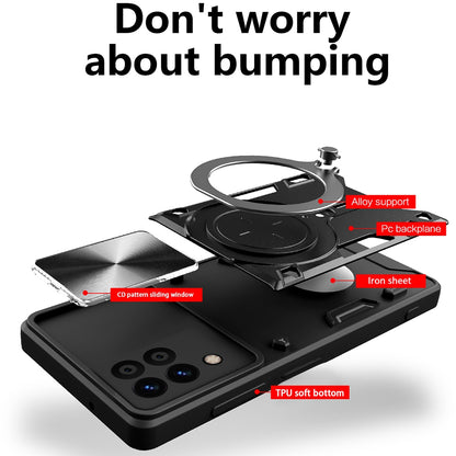 Samsung Galaxy M33 5G Magnetic Holder CD Texture Sliding Camshield Phone Case, TPU PC Shockproof Cover
