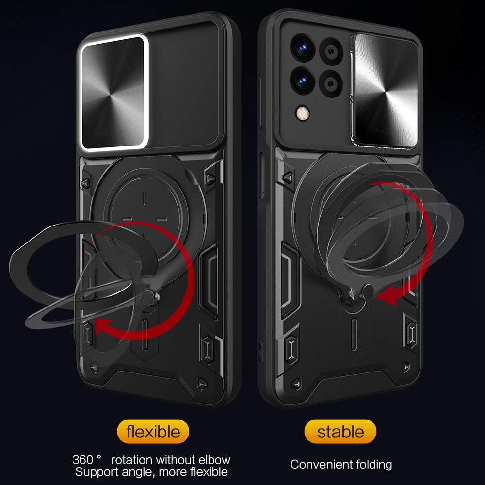 Samsung Galaxy M33 5G Magnetic Holder CD Texture Sliding Camshield Phone Case, TPU PC Shockproof Cover