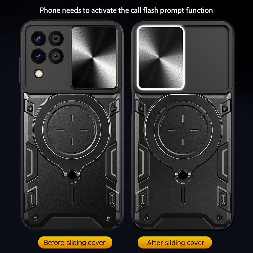 Samsung Galaxy M53 5G Magnetic Holder CD Texture Sliding Camshield Phone Case, TPU PC Shockproof Cover