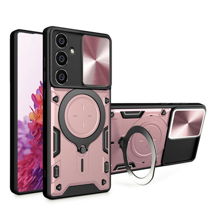 Samsung Galaxy S23 FE 5G Magnetic Holder CD Texture Sliding Camshield Phone Case, TPU PC Shockproof Cover