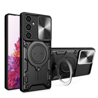 Samsung Galaxy S23 FE 5G Magnetic Holder CD Texture Sliding Camshield Phone Case, TPU PC Shockproof Cover