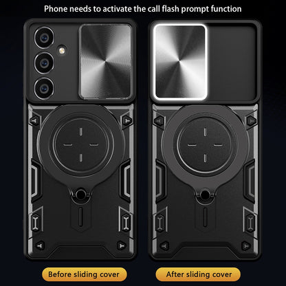 Samsung Galaxy S23 FE 5G Magnetic Holder CD Texture Sliding Camshield Phone Case, TPU PC Shockproof Cover