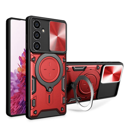 Samsung Galaxy S23 FE 5G Magnetic Holder CD Texture Sliding Camshield Phone Case, TPU PC Shockproof Cover