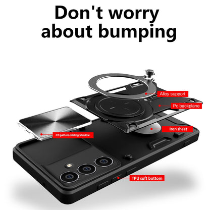 Samsung Galaxy S23 FE 5G Magnetic Holder CD Texture Sliding Camshield Phone Case, TPU PC Shockproof Cover