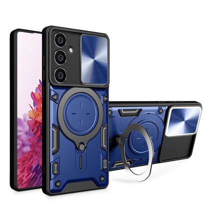 Samsung Galaxy S23 FE 5G Magnetic Holder CD Texture Sliding Camshield Phone Case, TPU PC Shockproof Cover