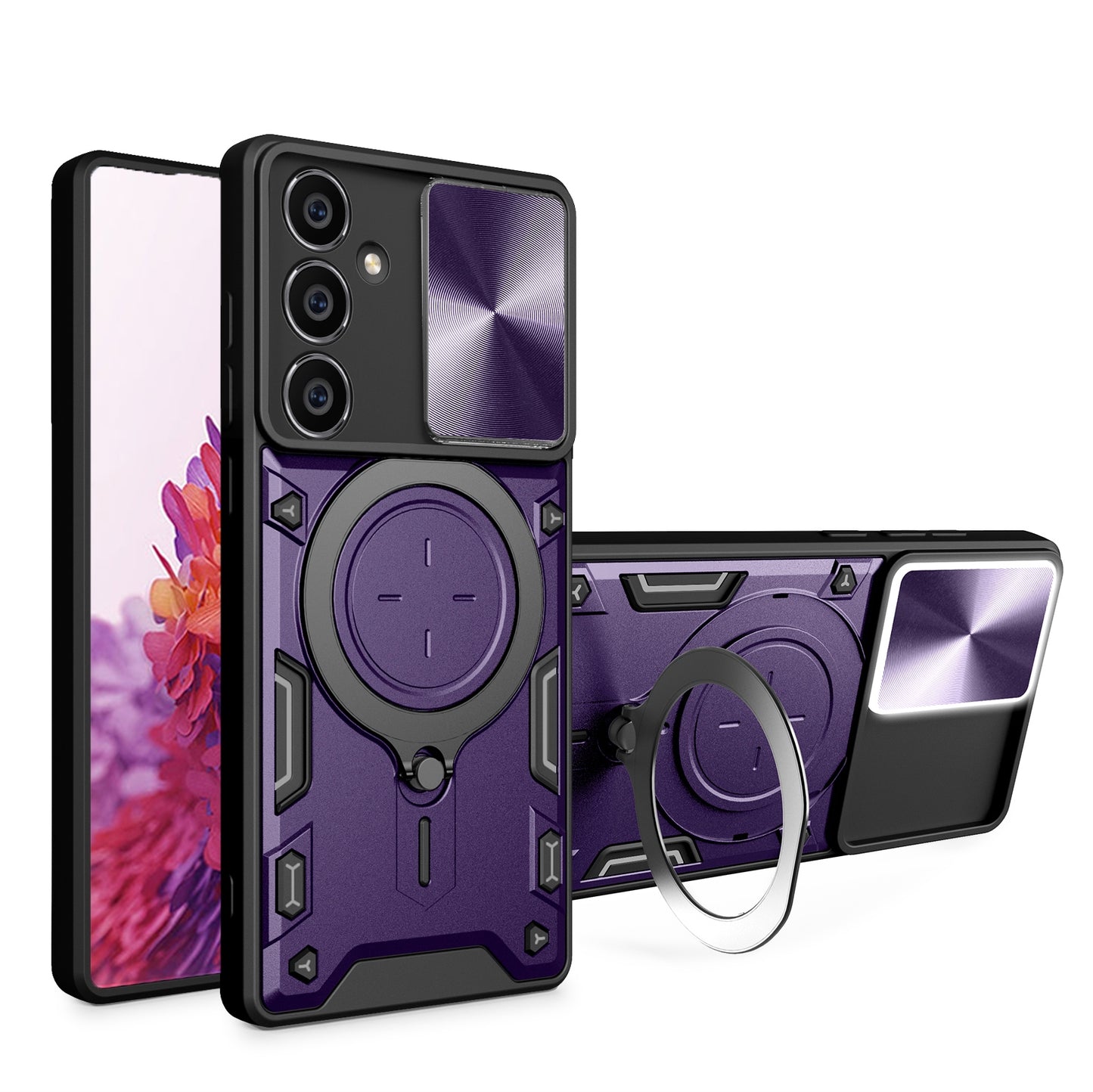 Samsung Galaxy S23 FE 5G Magnetic Holder CD Texture Sliding Camshield Phone Case, TPU PC Shockproof Cover