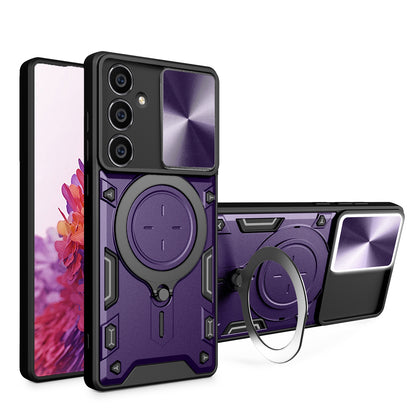 Samsung Galaxy S23 FE 5G Magnetic Holder CD Texture Sliding Camshield Phone Case, TPU PC Shockproof Cover