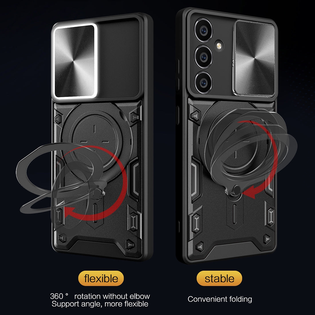 Samsung Galaxy S23 FE 5G Magnetic Holder CD Texture Sliding Camshield Phone Case, TPU PC Shockproof Cover