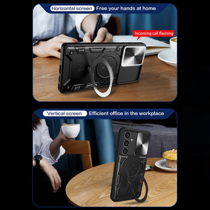 Samsung Galaxy S23 FE 5G Magnetic Holder CD Texture Sliding Camshield Phone Case, TPU PC Shockproof Cover