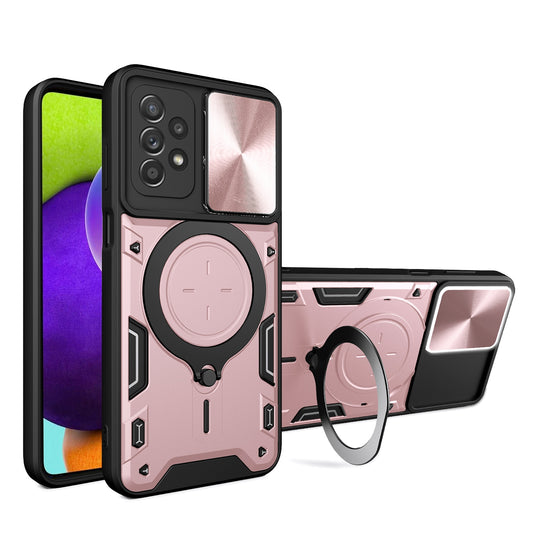 Samsung Galaxy A52 5G Magnetic Holder CD Texture Sliding Camshield Phone Case, TPU PC Shockproof Cover