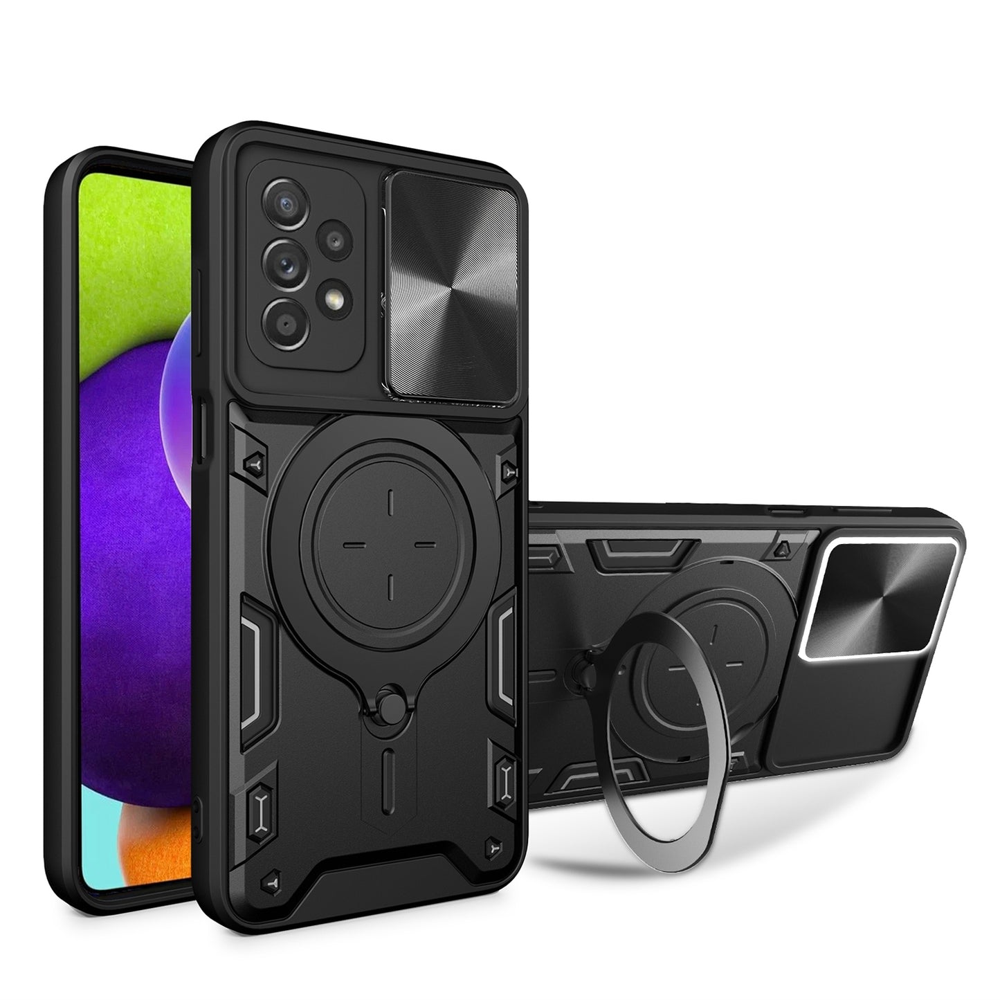 Samsung Galaxy A52 5G Magnetic Holder CD Texture Sliding Camshield Phone Case, TPU PC Shockproof Cover