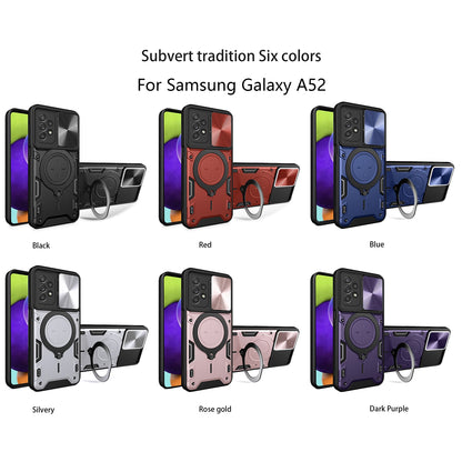Samsung Galaxy A52 4G Magnetic Holder CD Texture Sliding Camshield Phone Case, TPU PC Shockproof Cover