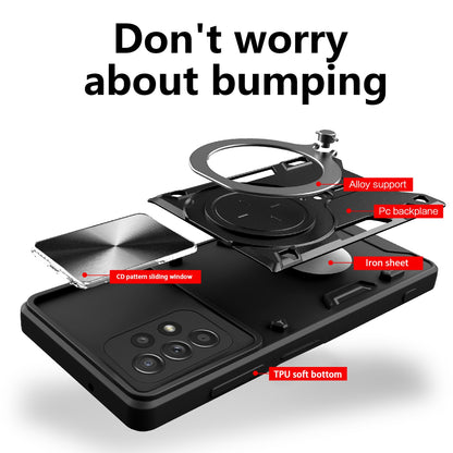 Samsung Galaxy A52 5G Magnetic Holder CD Texture Sliding Camshield Phone Case, TPU PC Shockproof Cover