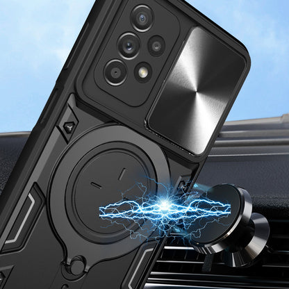 Samsung Galaxy A52 4G Magnetic Holder CD Texture Sliding Camshield Phone Case, TPU PC Shockproof Cover