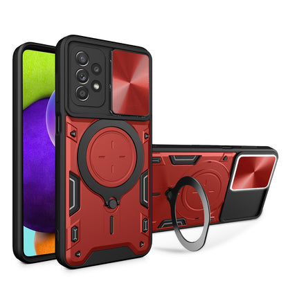 Samsung Galaxy A52 4G Magnetic Holder CD Texture Sliding Camshield Phone Case, TPU PC Shockproof Cover