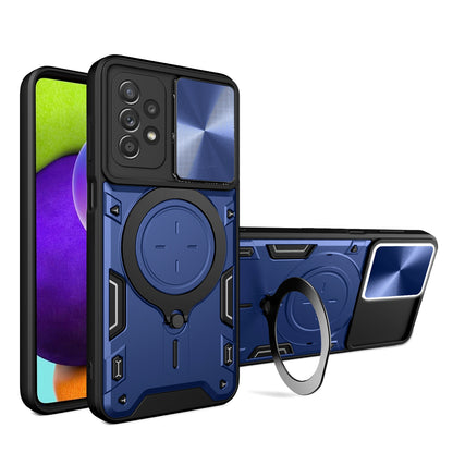Samsung Galaxy A52 5G Magnetic Holder CD Texture Sliding Camshield Phone Case, TPU PC Shockproof Cover