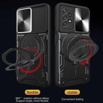 Samsung Galaxy A52 5G Magnetic Holder CD Texture Sliding Camshield Phone Case, TPU PC Shockproof Cover