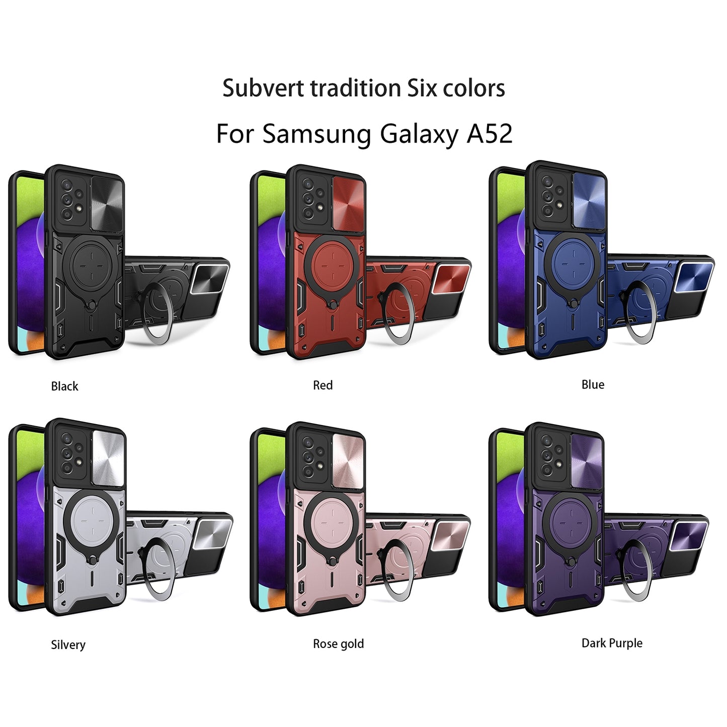 Samsung Galaxy A52 5G Magnetic Holder CD Texture Sliding Camshield Phone Case, TPU PC Shockproof Cover