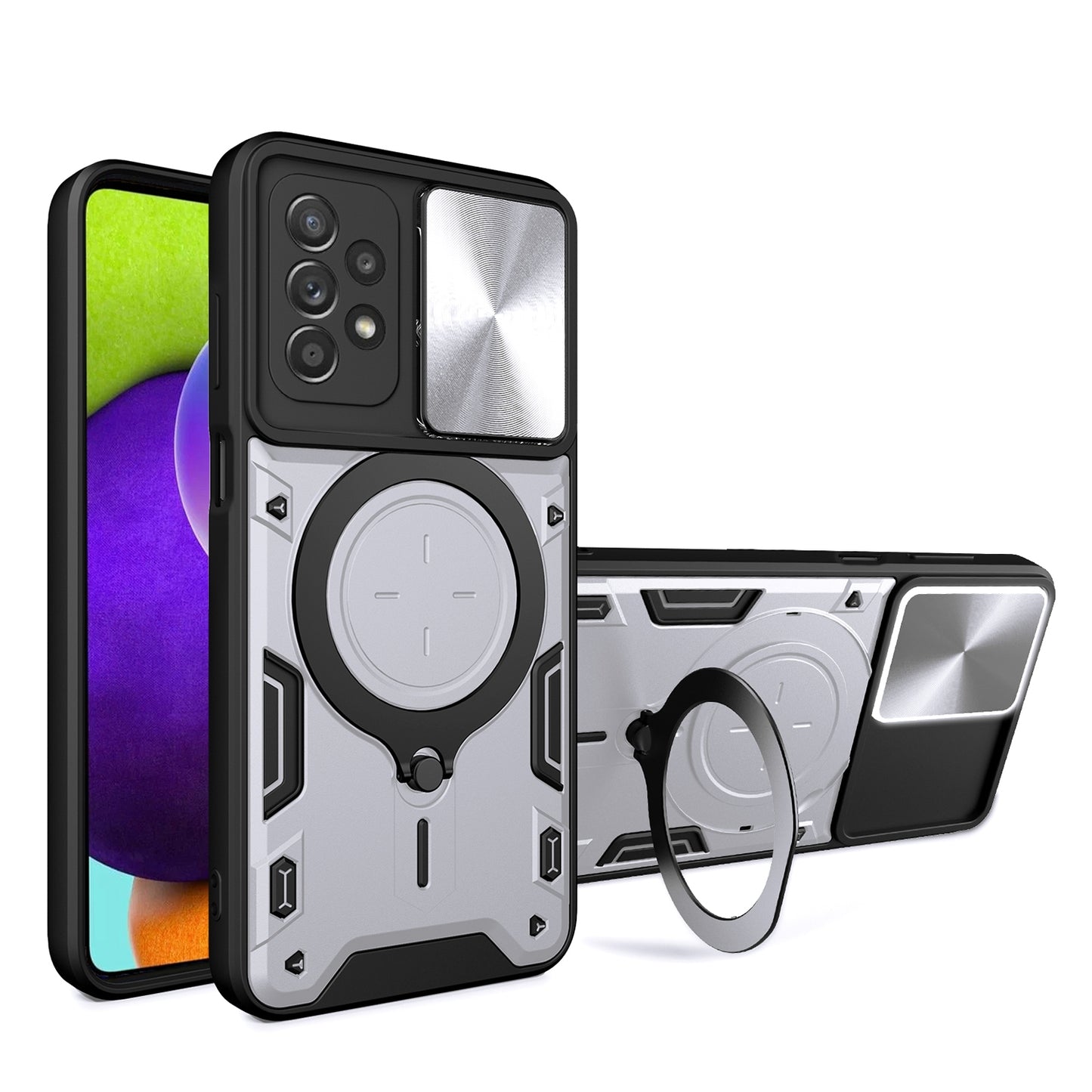 Samsung Galaxy A52 4G Magnetic Holder CD Texture Sliding Camshield Phone Case, TPU PC Shockproof Cover