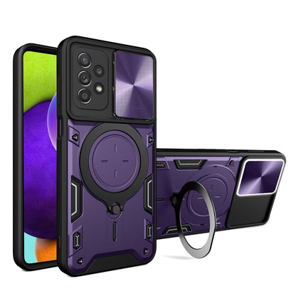 Samsung Galaxy A52 4G Magnetic Holder CD Texture Sliding Camshield Phone Case, TPU PC Shockproof Cover