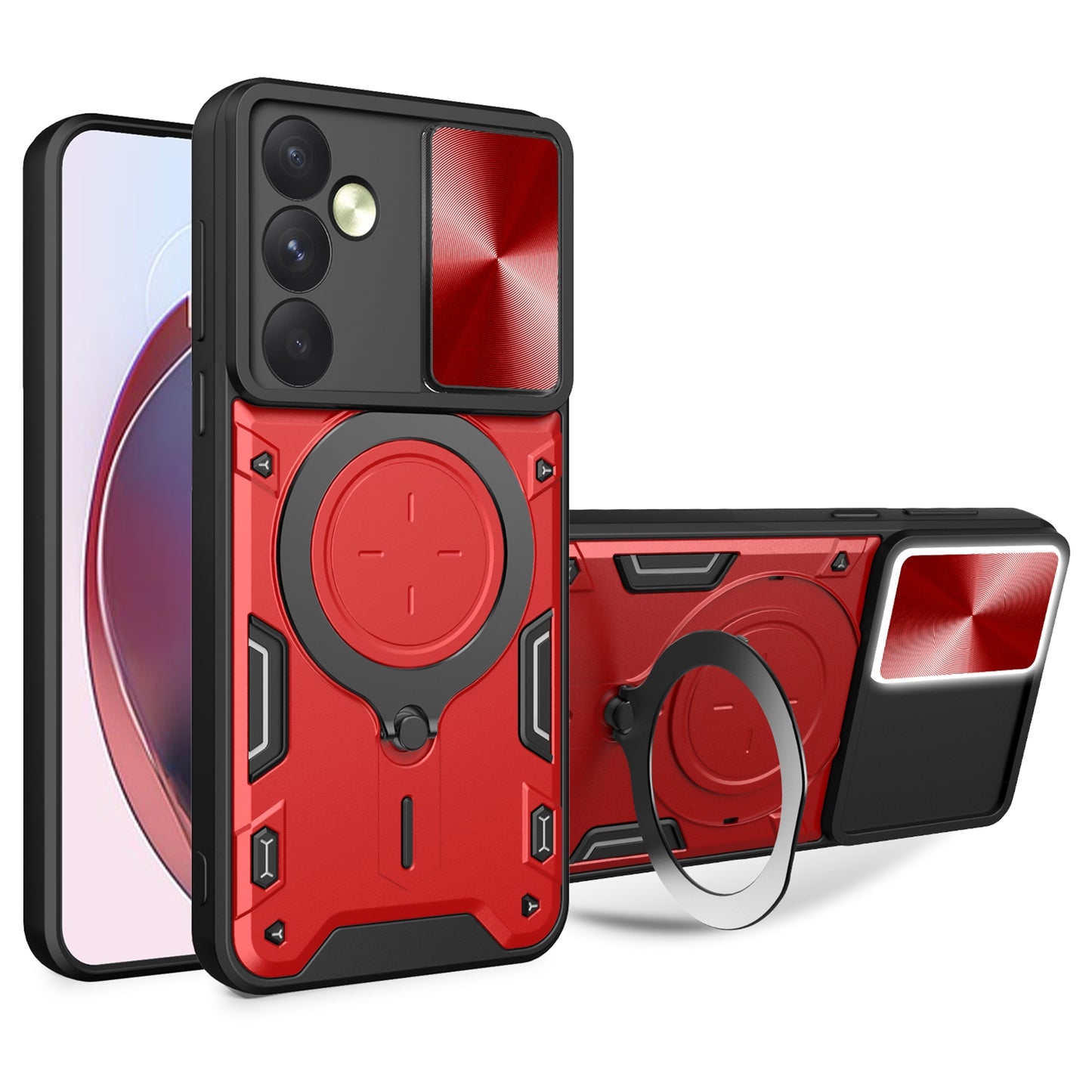 Samsung Galaxy A35 5G Magnetic Holder CD Texture Sliding Camshield Phone Case, TPU PC Shockproof Cover