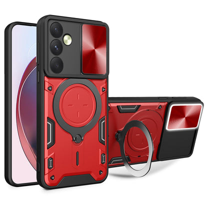 Samsung Galaxy A35 5G Magnetic Holder CD Texture Sliding Camshield Phone Case, TPU PC Shockproof Cover