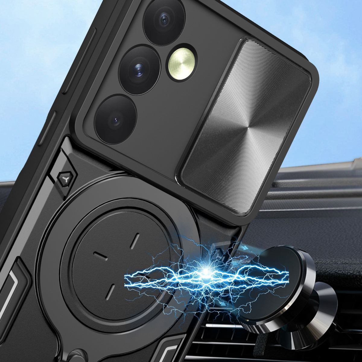 Samsung Galaxy A35 5G Magnetic Holder CD Texture Sliding Camshield Phone Case, TPU PC Shockproof Cover