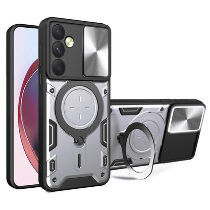 Samsung Galaxy A35 5G Magnetic Holder CD Texture Sliding Camshield Phone Case, TPU PC Shockproof Cover