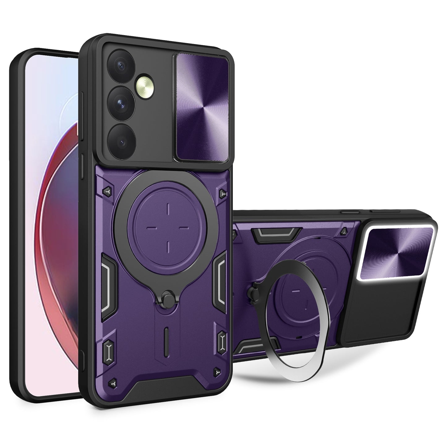 Samsung Galaxy A35 5G Magnetic Holder CD Texture Sliding Camshield Phone Case, TPU PC Shockproof Cover
