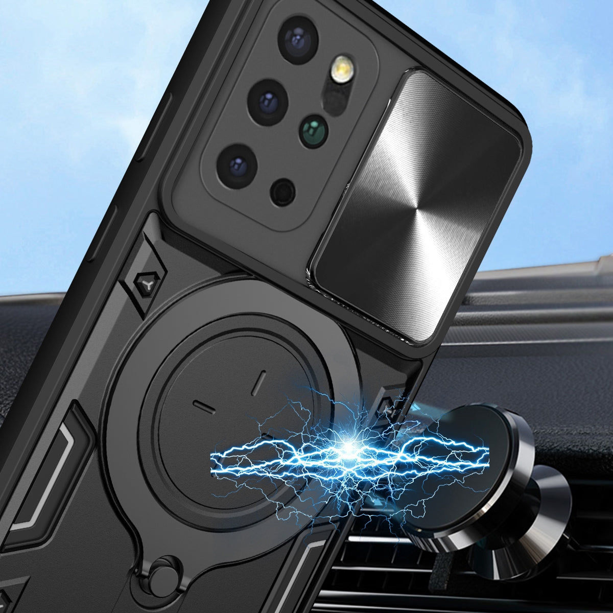Samsung Galaxy S20+ Magnetic Holder CD Texture Sliding Camshield Phone Case, TPU PC Shockproof Cover