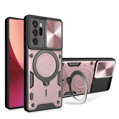 Samsung Galaxy Note20 Ultra Magnetic Holder CD Texture Sliding Camshield Phone Case, TPU PC Shockproof Cover