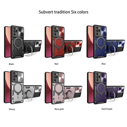 Samsung Galaxy Note20 Ultra Magnetic Holder CD Texture Sliding Camshield Phone Case, TPU PC Shockproof Cover