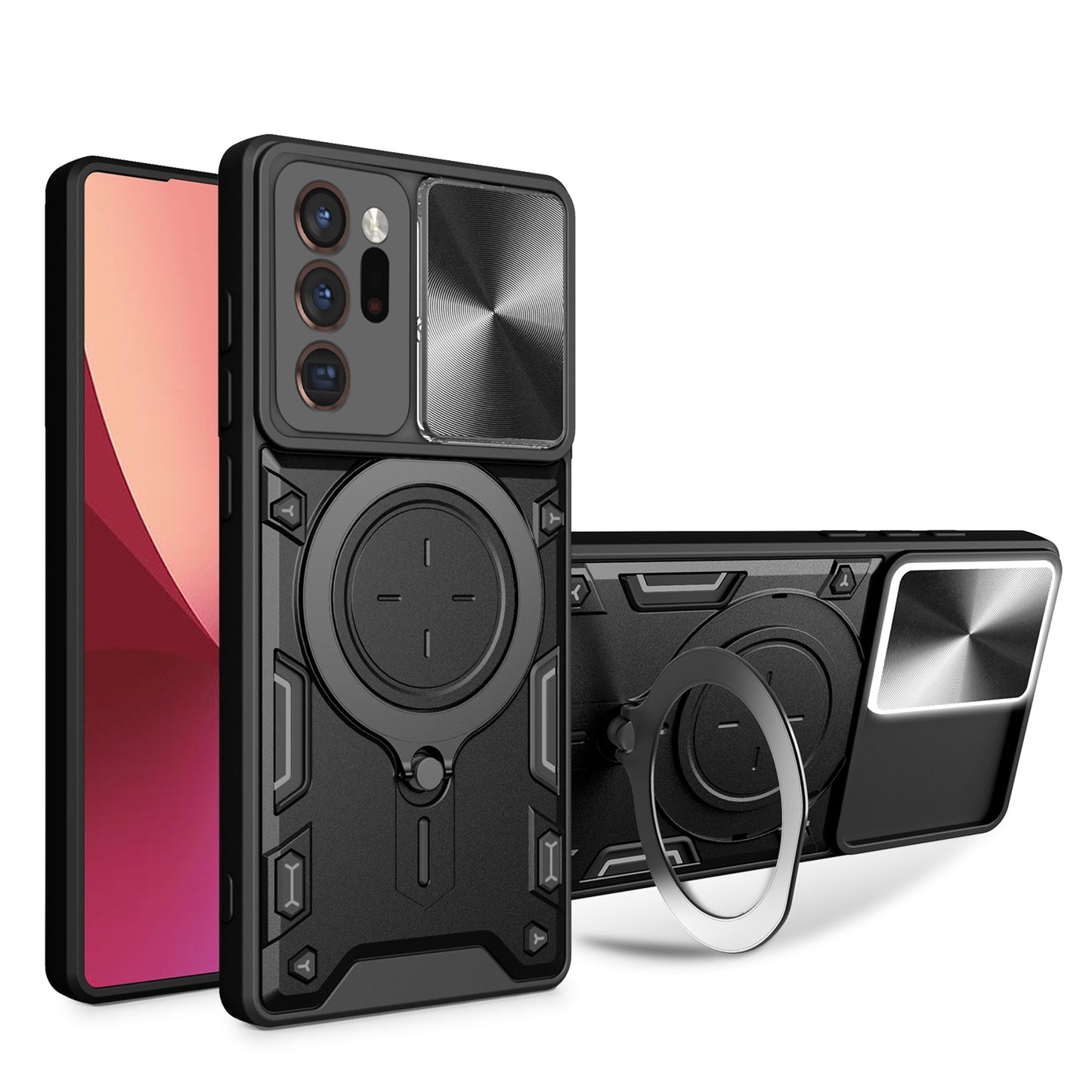 Samsung Galaxy Note20 Ultra Magnetic Holder CD Texture Sliding Camshield Phone Case, TPU PC Shockproof Cover