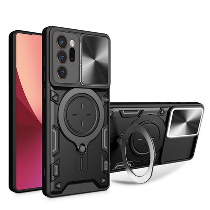 Samsung Galaxy Note20 Ultra Magnetic Holder CD Texture Sliding Camshield Phone Case, TPU PC Shockproof Cover