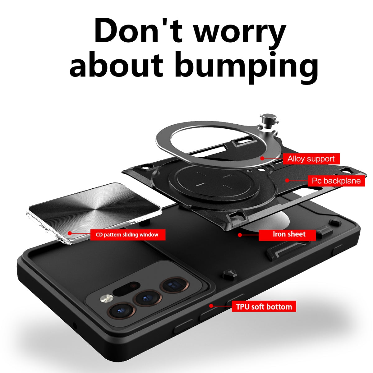 Samsung Galaxy Note20 Ultra Magnetic Holder CD Texture Sliding Camshield Phone Case, TPU PC Shockproof Cover