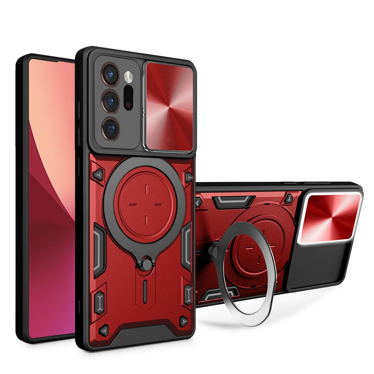 Samsung Galaxy Note20 Ultra Magnetic Holder CD Texture Sliding Camshield Phone Case, TPU PC Shockproof Cover