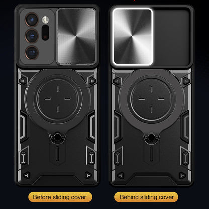 Samsung Galaxy Note20 Ultra Magnetic Holder CD Texture Sliding Camshield Phone Case, TPU PC Shockproof Cover