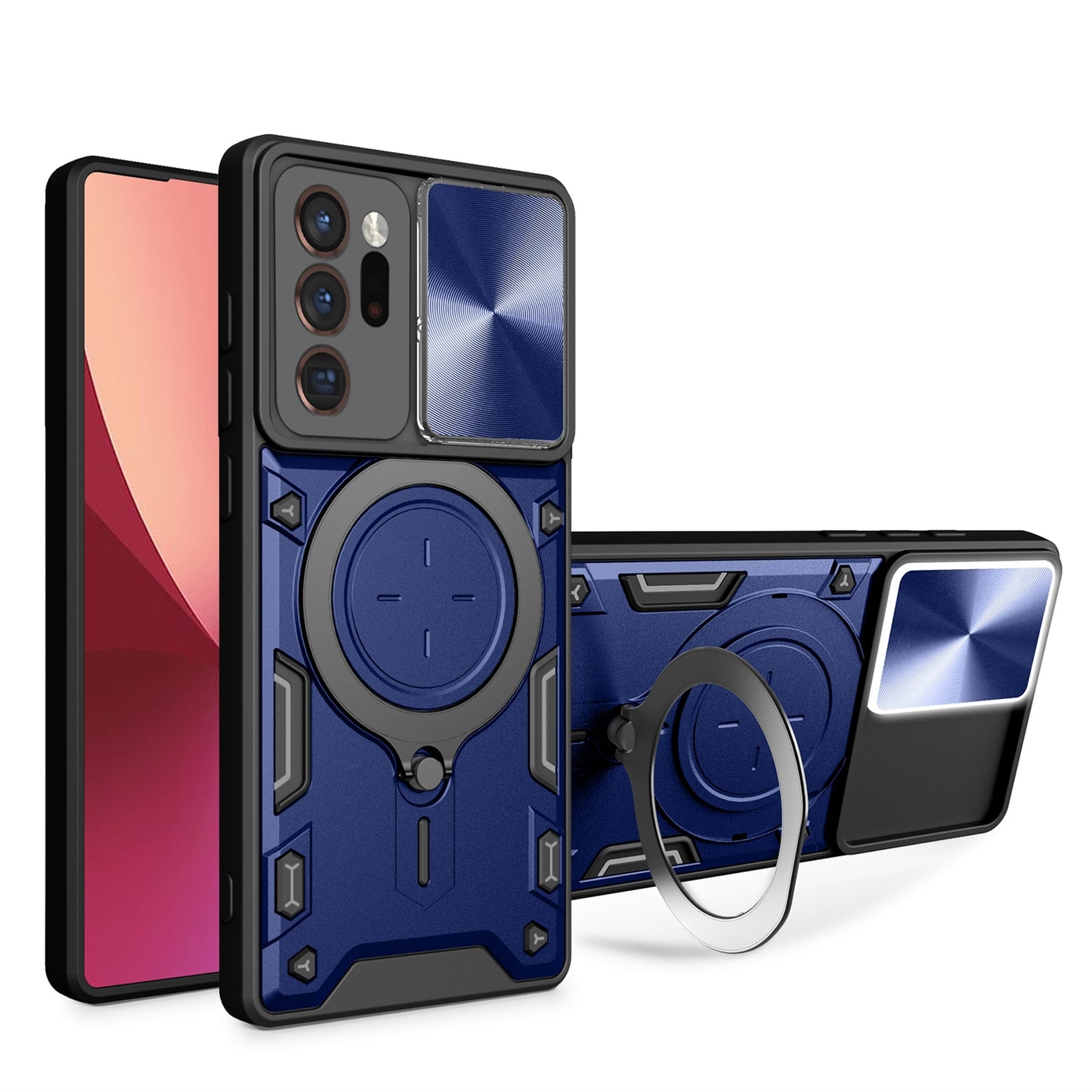 Samsung Galaxy Note20 Ultra Magnetic Holder CD Texture Sliding Camshield Phone Case, TPU PC Shockproof Cover