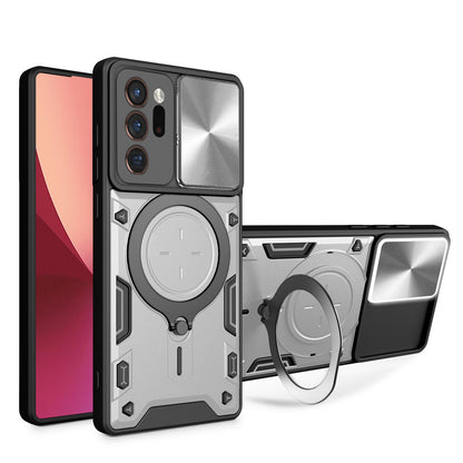 Samsung Galaxy Note20 Ultra Magnetic Holder CD Texture Sliding Camshield Phone Case, TPU PC Shockproof Cover