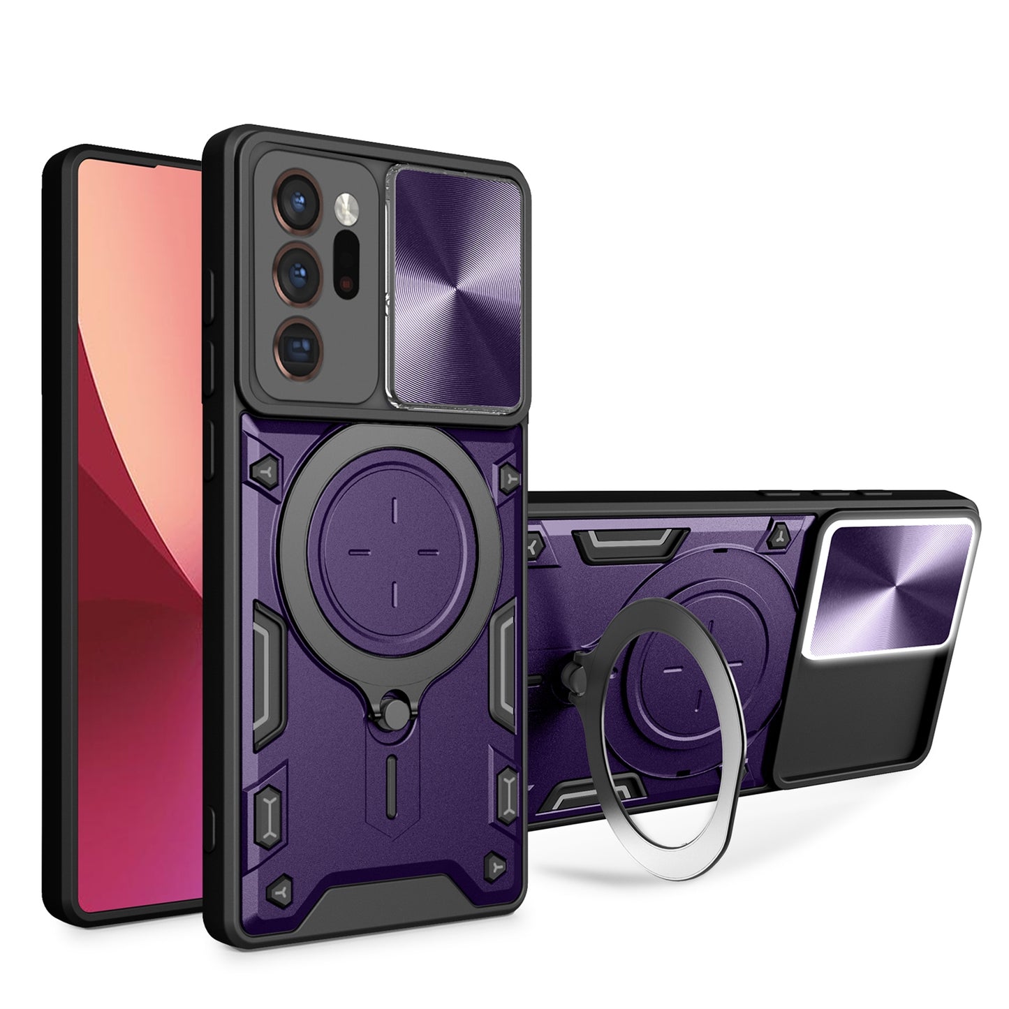 Samsung Galaxy Note20 Ultra Magnetic Holder CD Texture Sliding Camshield Phone Case, TPU PC Shockproof Cover
