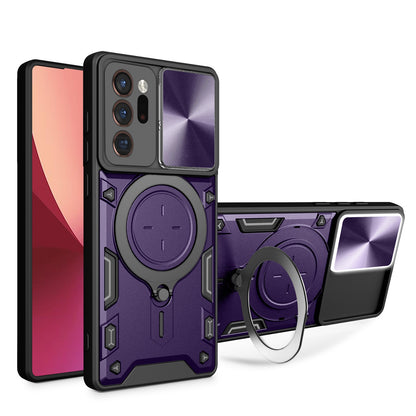 Samsung Galaxy Note20 Ultra Magnetic Holder CD Texture Sliding Camshield Phone Case, TPU PC Shockproof Cover