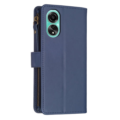 OPPO A78 4G Leather Flip Phone Case with 9 Card Slots, Zipper Wallet & Detachable Wristlet Strap
