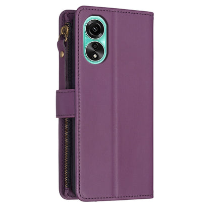 OPPO A78 4G Leather Flip Phone Case with 9 Card Slots, Zipper Wallet & Detachable Wristlet Strap